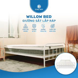 Giường khung Sắt WILLOW CHU MY - Khung Thép Sơn Tĩnh Điện, Chân Chắc Chắn, Dễ Lắp Ráp, Màu Đen/Trắng