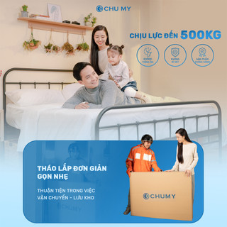 Giường khung Sắt WILLOW CHU MY - Khung Thép Sơn Tĩnh Điện, Chân Chắc Chắn, Dễ Lắp Ráp, Màu Đen/Trắng