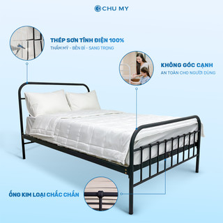 Giường khung Sắt WILLOW CHU MY - Khung Thép Sơn Tĩnh Điện, Chân Chắc Chắn, Dễ Lắp Ráp, Màu Đen/Trắng