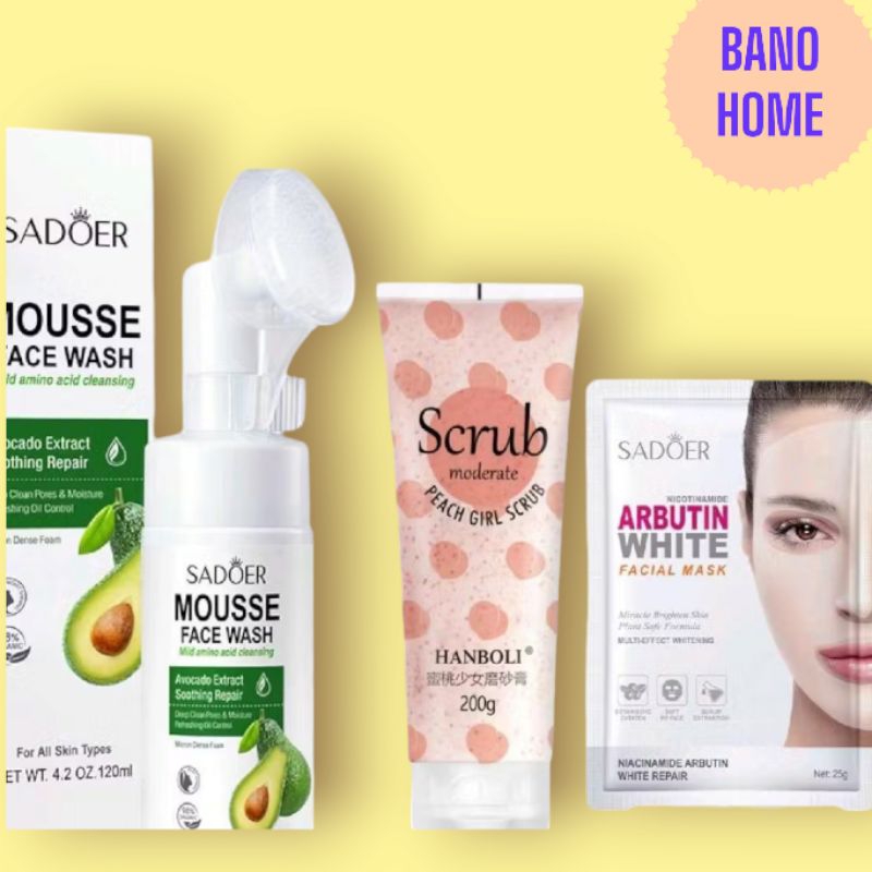 (COMBO 3 MÓN) Sữa rữa mặt Tinh chất BƠ SADORE 120ml + mặt nạ abutin ...