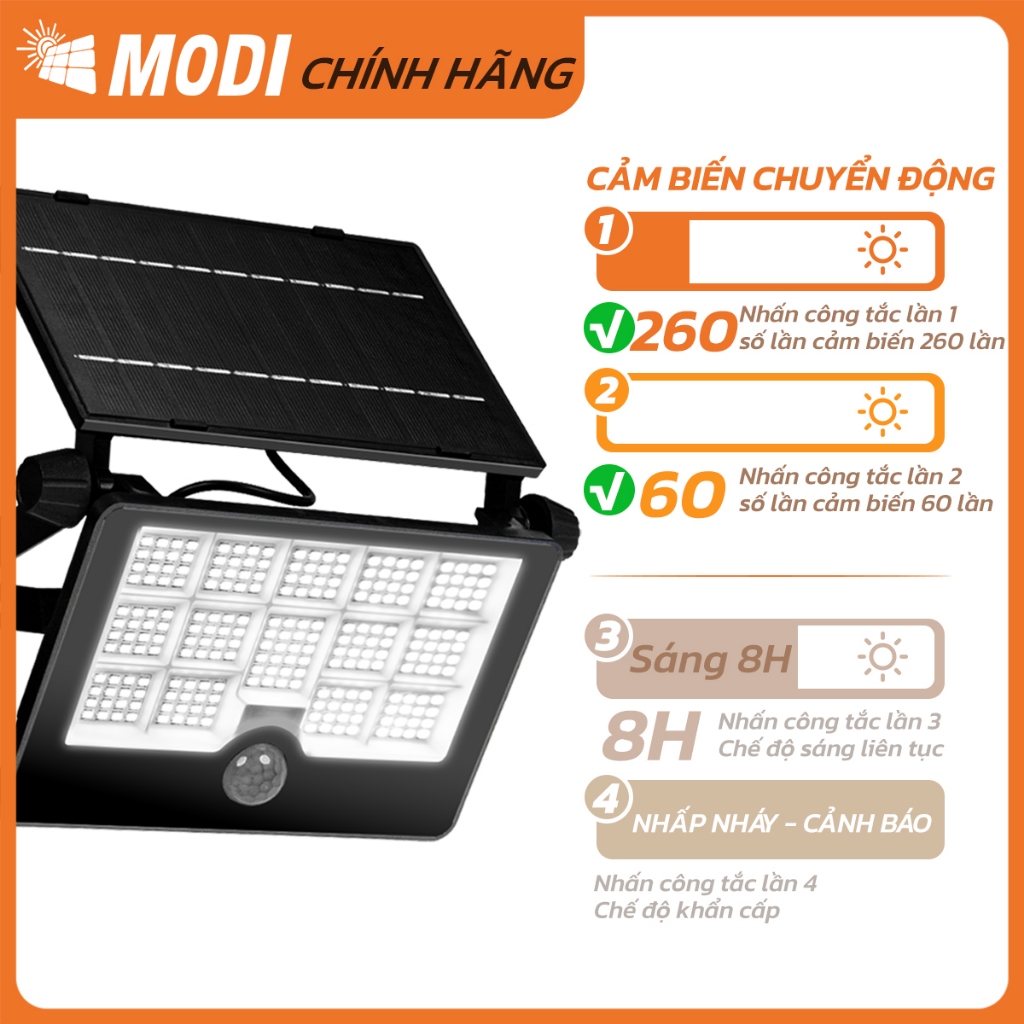 Ảnh Đèn Pha Led Cảm Biến Chuyển Động Ngoài Trời Năng Lượng Mặt Trời MODI SOLAR Có Cổng Sạc USB 4