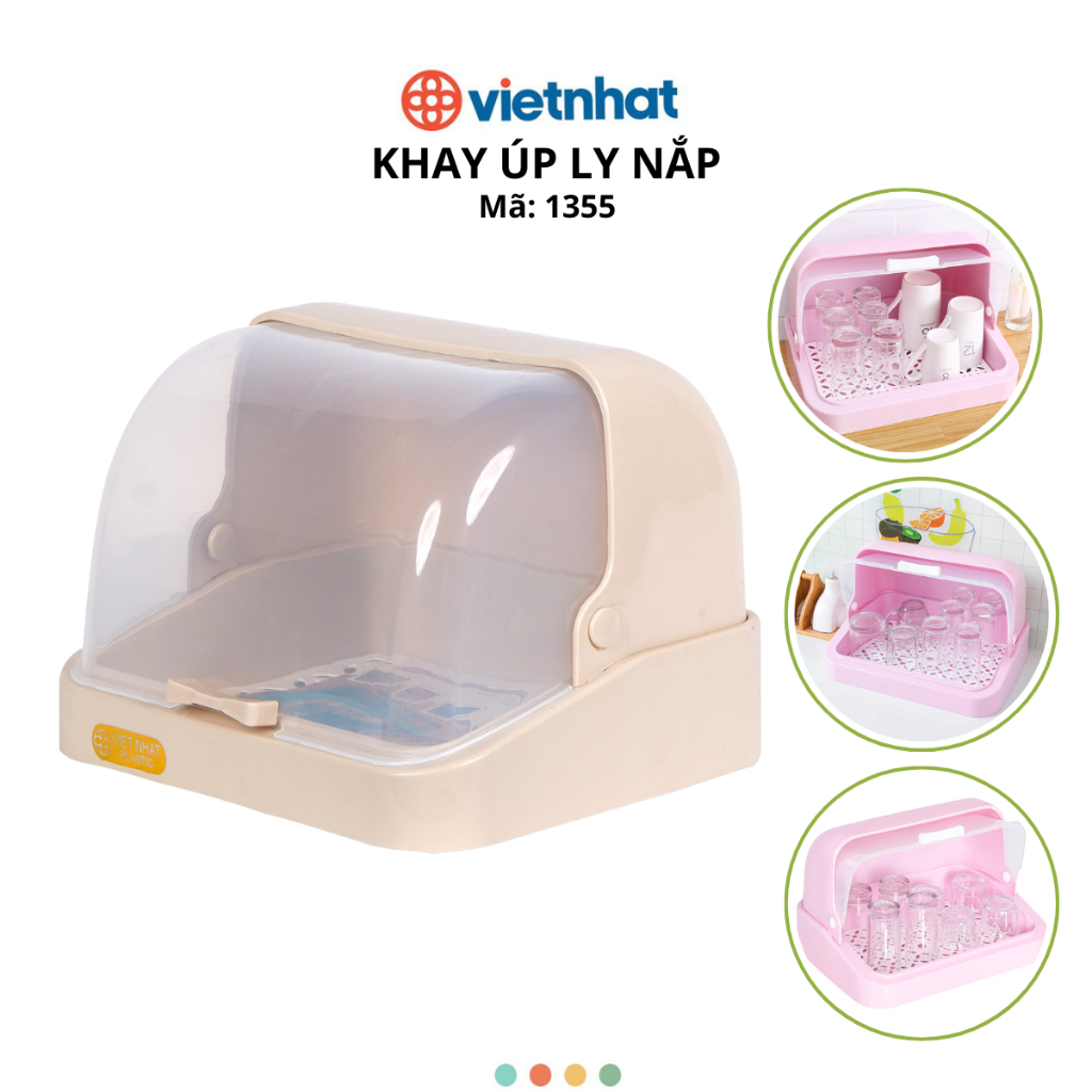 Khay úp cốc ly, Khay úp bình sữa có nắp đậy Chính hãng Việt Nhật (mã 1355)