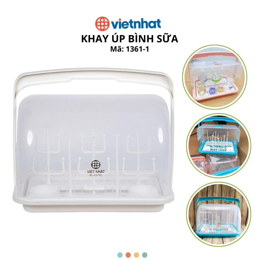 Khay úp bình sữa cho bé có quai sách và nắp đậy chống bụi bẩn và Cồn Trùng gây hại (mã 1361-1)