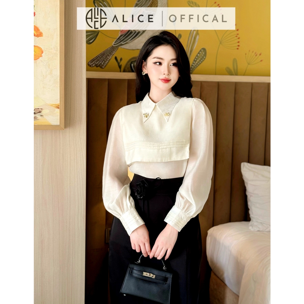 Ảnh Set Áo Sơ Mi Dài Tay Tơ Óng Có Yếm Và Chân Váy Dáng Dài Alice Chất Mango Eo Thắt Hoa Thanh Lịch Công Sở S708 4