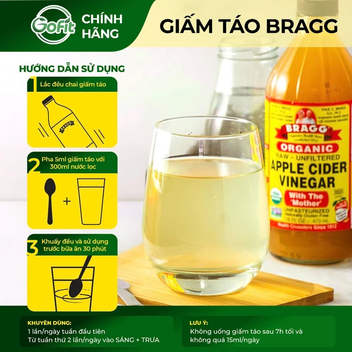 Giấm Táo Hữu Cơ Bragg Organic Mỹ 473ml, 946ml – Có Giấm Cái Hỗ Trợ Giảm Cân, Detox Cơ Thể – 5