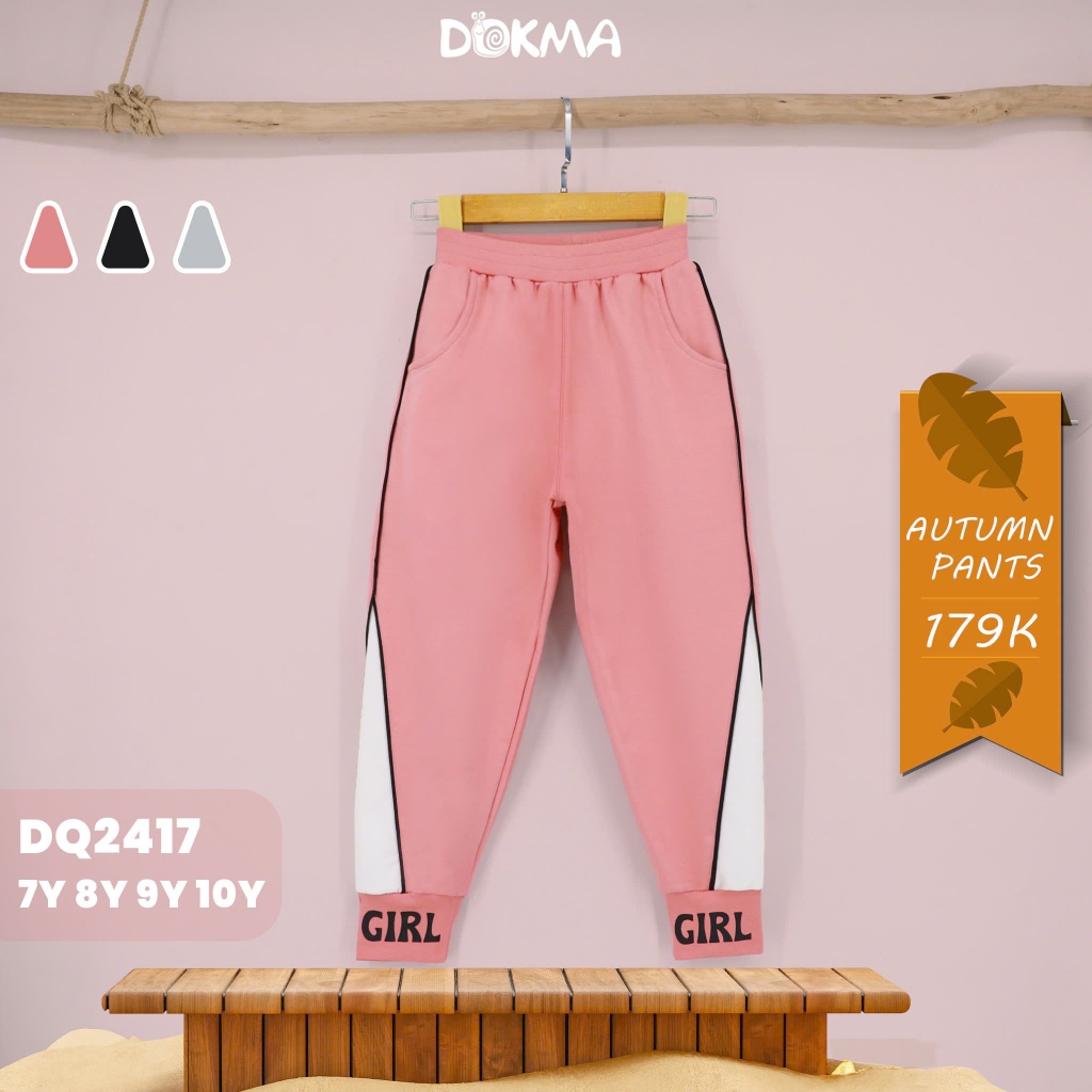 (7-12Y, 22-33kg) Quần Dài Bé Gái Bo Gấu Khoẻ Khoắn Dokma Mã DQ2417 DQ3323