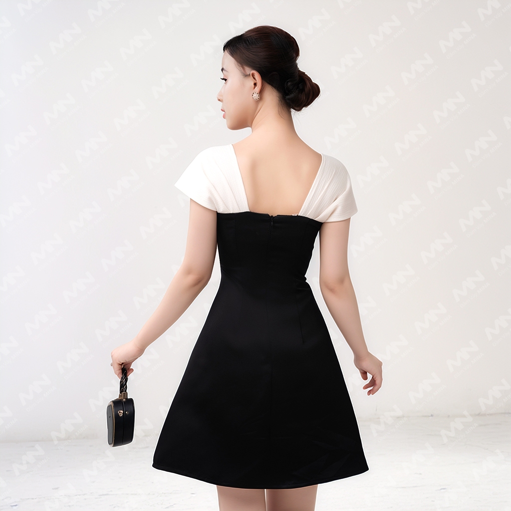 Ảnh Đầm nữ MINA dáng xoè ngắn chất Taffeta phối nơ ngực tơ gân sang trọng dự tiệc, đi chơi, công sở MN187 2