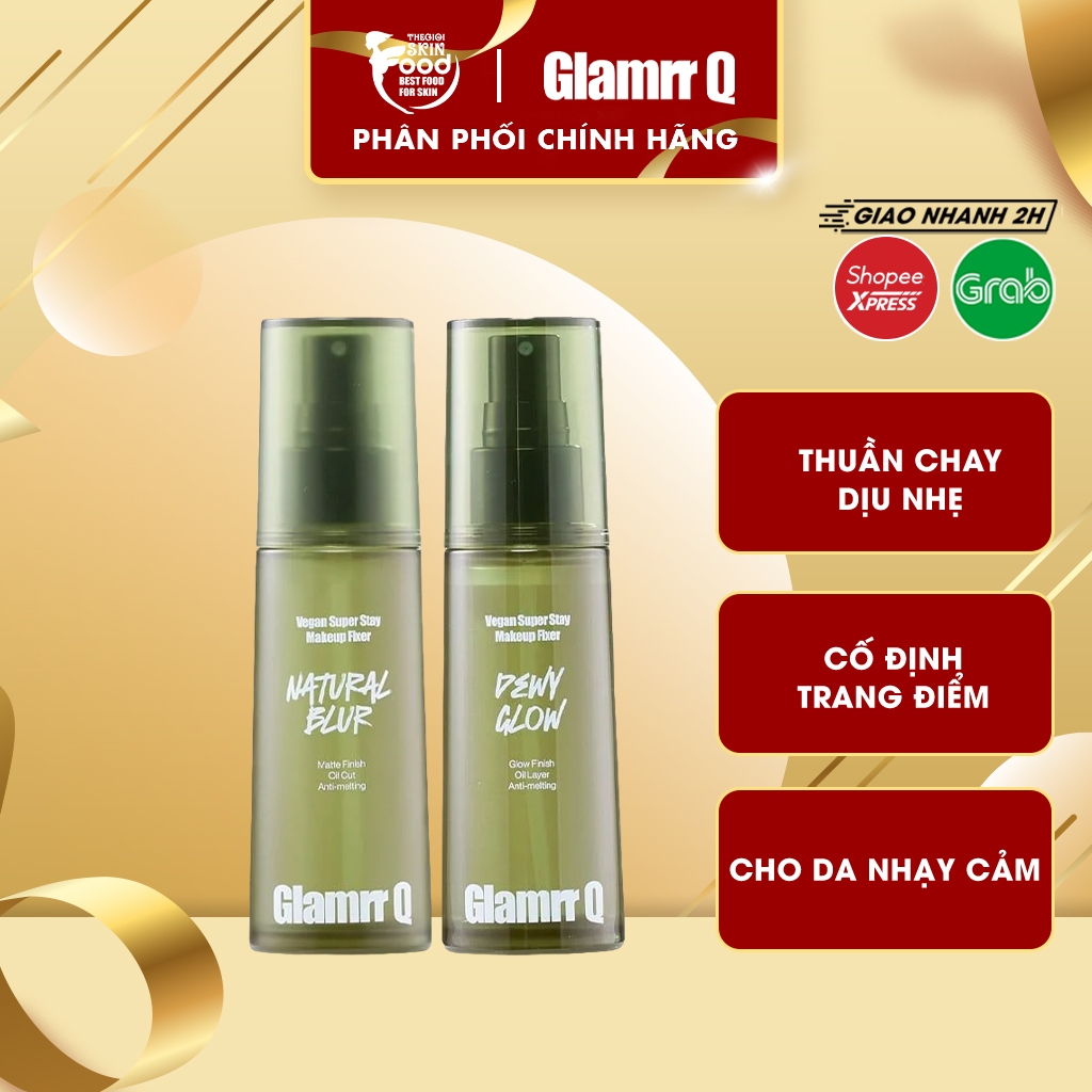 Xịt khóa nền cố định trang điểm, thuần chay cho da nhạy cảm Glamrr Q Vegan Super Makeup Fixer 130ml
