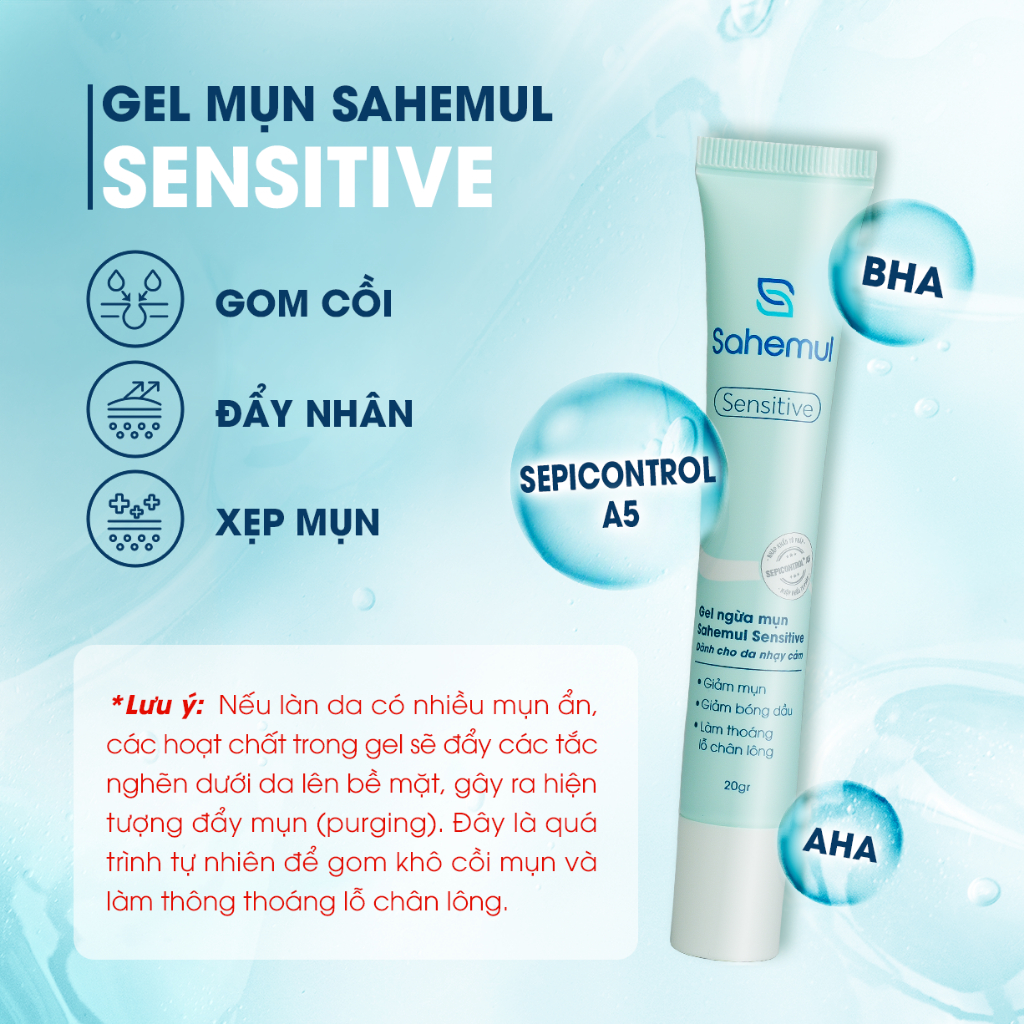 Ảnh Gel Giảm Mụn Sensitive 20gr & Bọt Rửa Mặt Sạch Sâu, Ngừa Mụn 150ml Sahemul [TẶNG NTT 150ML] 3