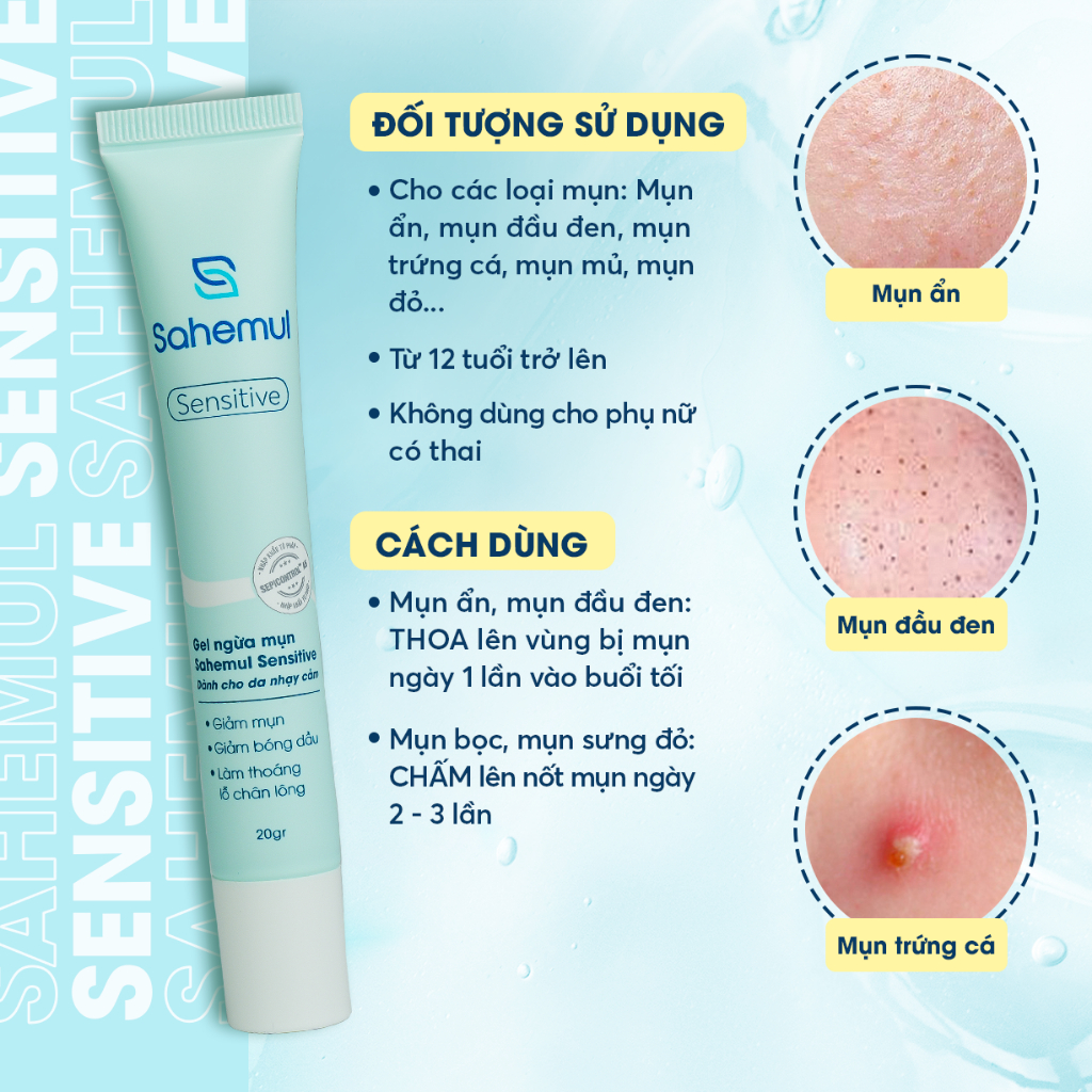 Ảnh Gel Giảm Mụn Sensitive 20gr & Bọt Rửa Mặt Sạch Sâu, Ngừa Mụn 150ml Sahemul [TẶNG NTT 150ML] 2