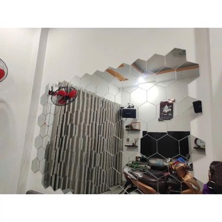 Gương dán tường 3D trang trí hình lục giác, dán decor phòng khách, phòng tắm