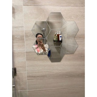 Gương dán tường 3D trang trí hình lục giác, dán decor phòng khách, phòng tắm