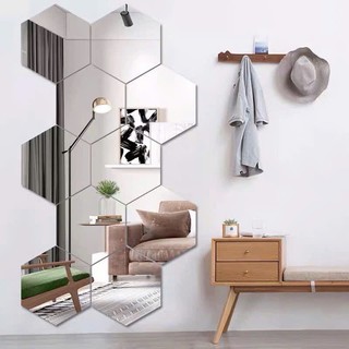 Gương dán tường 3D trang trí hình lục giác, dán decor phòng khách, phòng tắm