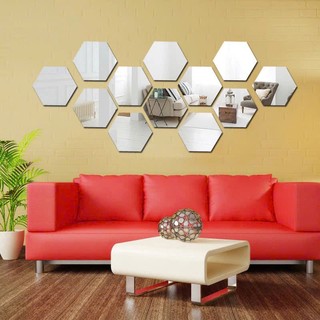 Gương dán tường 3D trang trí hình lục giác, dán decor phòng khách, phòng tắm