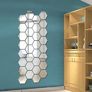 Gương dán tường 3D trang trí hình lục giác, dán decor phòng khách, phòng tắm