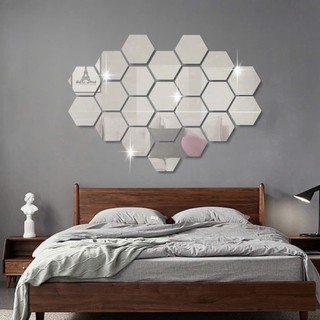 Gương dán tường 3D trang trí hình lục giác, dán decor phòng khách, phòng tắm