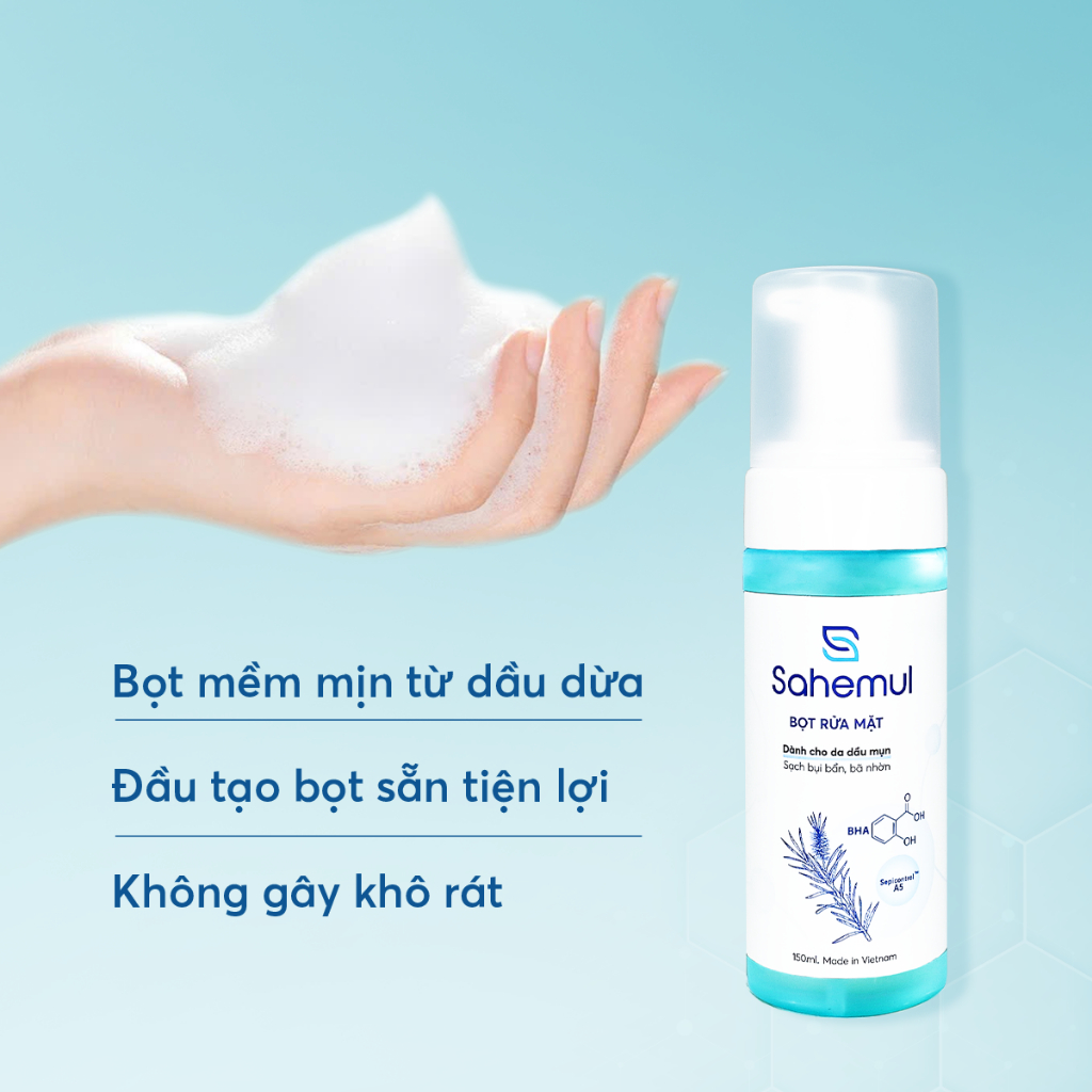 Ảnh COMBO Kem Chống Nắng Kiềm Dầu Cho Da Mụn Sahemul 50Gr & Bọt Rửa Mặt Sahemul 150ml [TẶNG TONER 150ML] 2