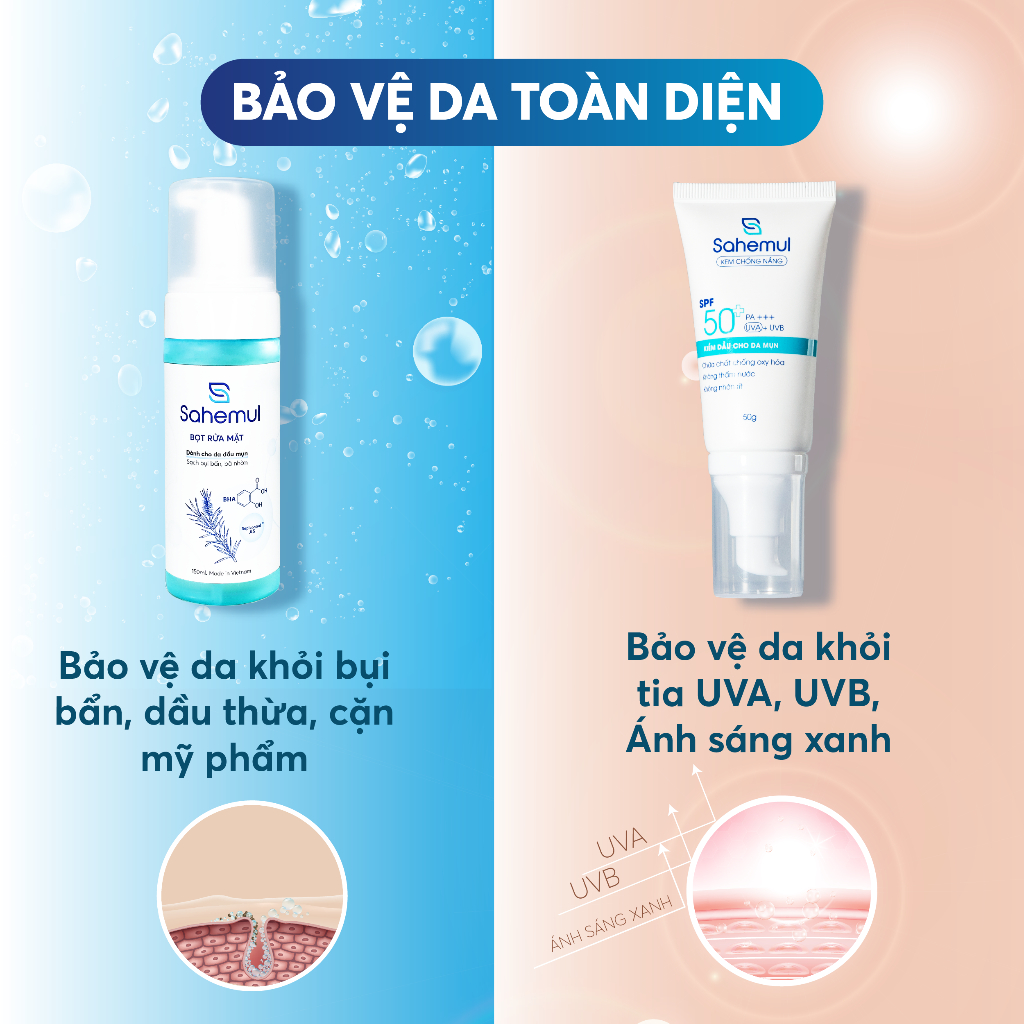 Review COMBO Sahemul Kem Chống Nắng Kiềm Dầu & Sữa Rửa Mặt Da Mụn | Cứu Tinh Làn Da?