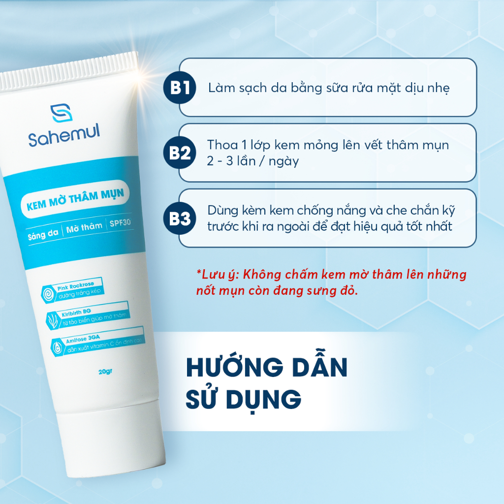 Ảnh COMBO Kem Mụn 20gr Cho Mụn Bọc, Mụn Viêm & Kem Mờ Thâm Cho Thâm Mụn 20gr Sahemul [TẶNG BRM 150ML] 2
