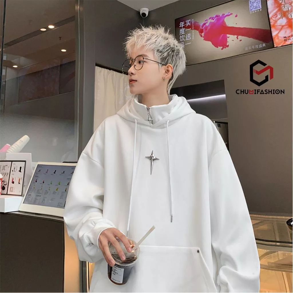 Áo Hoodie Nam Nữ CHUMI Cổ Cao Dáng Rộng Phối Khóa Kéo Kiểu Ninja Áo Nỉ Hoodie Retro Mỹ, hoodie zip nam nữ AN656