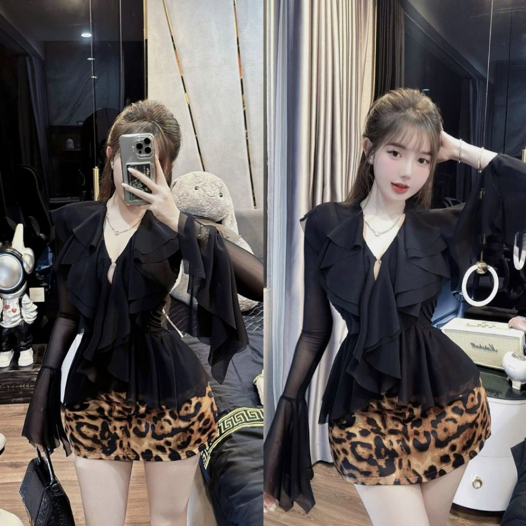 Áo thun lưới tay dài Sicily tay loe cổ bèo sang chảnh ATL1006