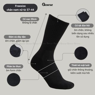 Combo 10 đôi tất cổ cao, cổ trung nam nữ GOMTAT, chất liệu cotton đệm xù êm chân - TATXU-TRON-CB10