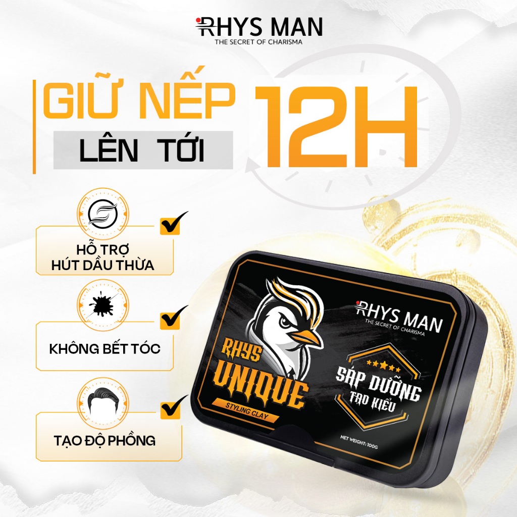 Sáp Vuốt Tóc Rhys Man: Giữ Nếp 12H, Tạo Kiểu Tự Nhiên & Dưỡng Tóc