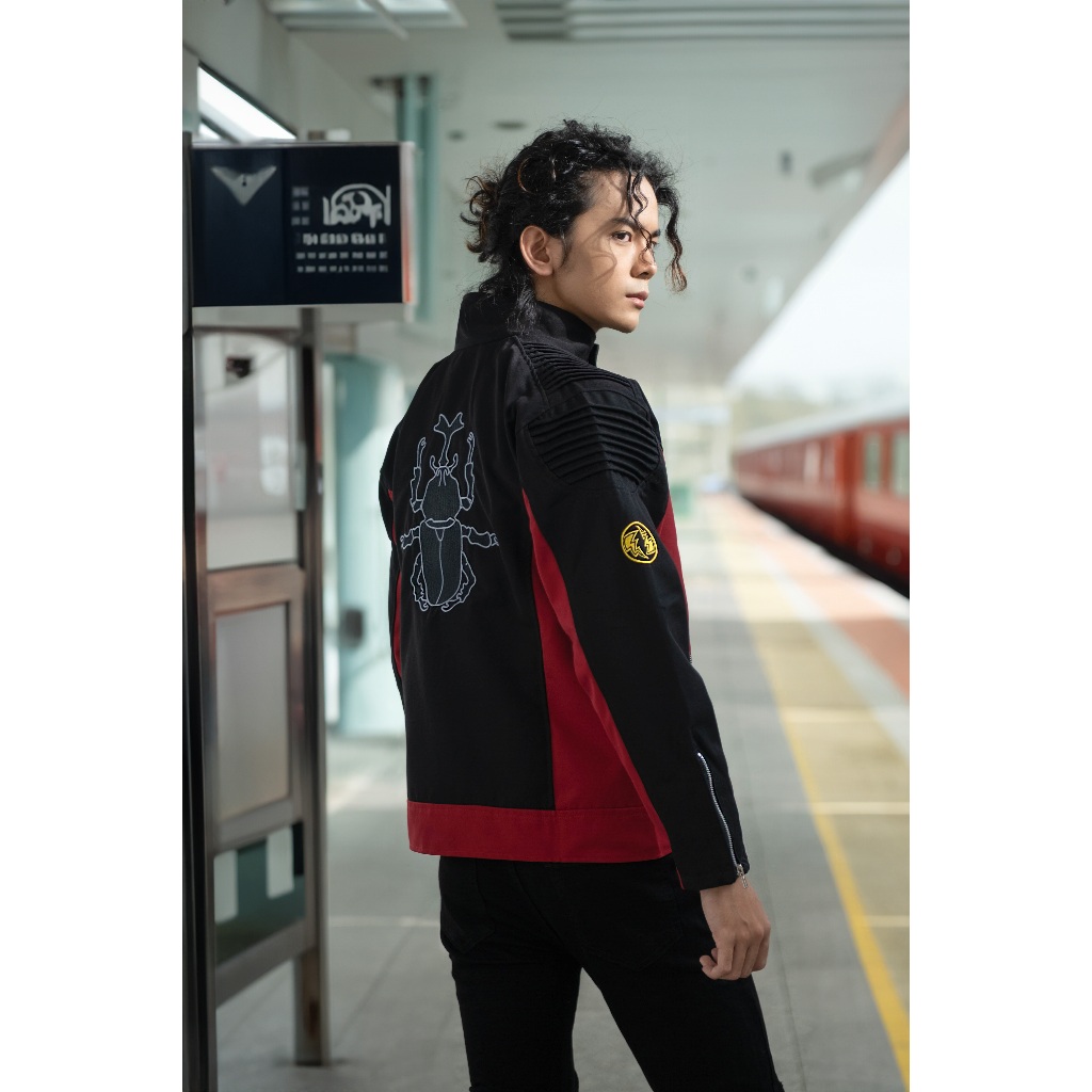 Áo Khoác Nam Nữ Unisex Kaki Lót Dù Hình Thêu Kabuto Bọ Hung Đỏ