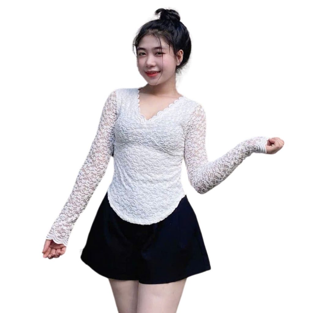 Áo Thun Nữ Tay Dài Bigsize Ren Lưới Cổ V Ôm Body Thời Trang Hot Trend Đẹp Dễ Thương ESHOP MS273
