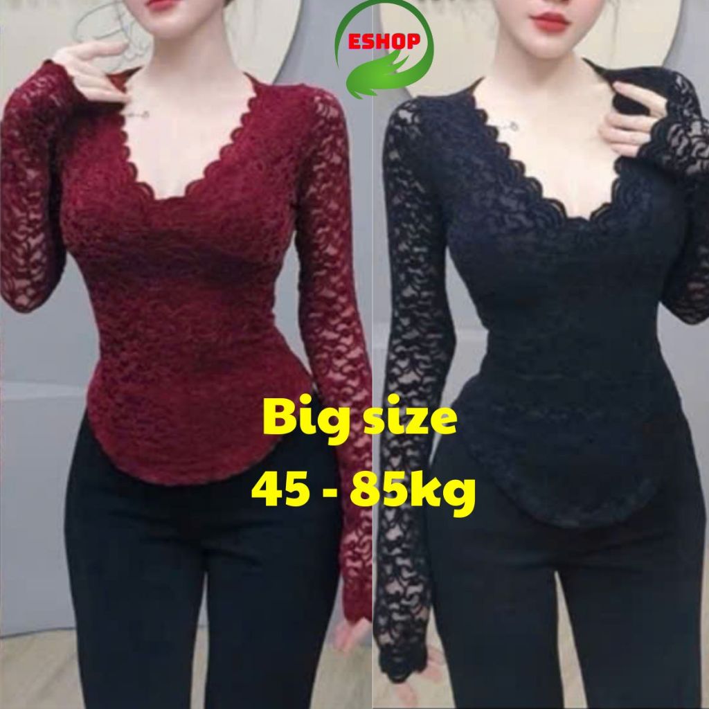 Áo Thun Nữ Tay Dài Bigsize Ren Lưới Cổ V Ôm Body Thời Trang Hot Trend Đẹp Dễ Thương ESHOP MS273