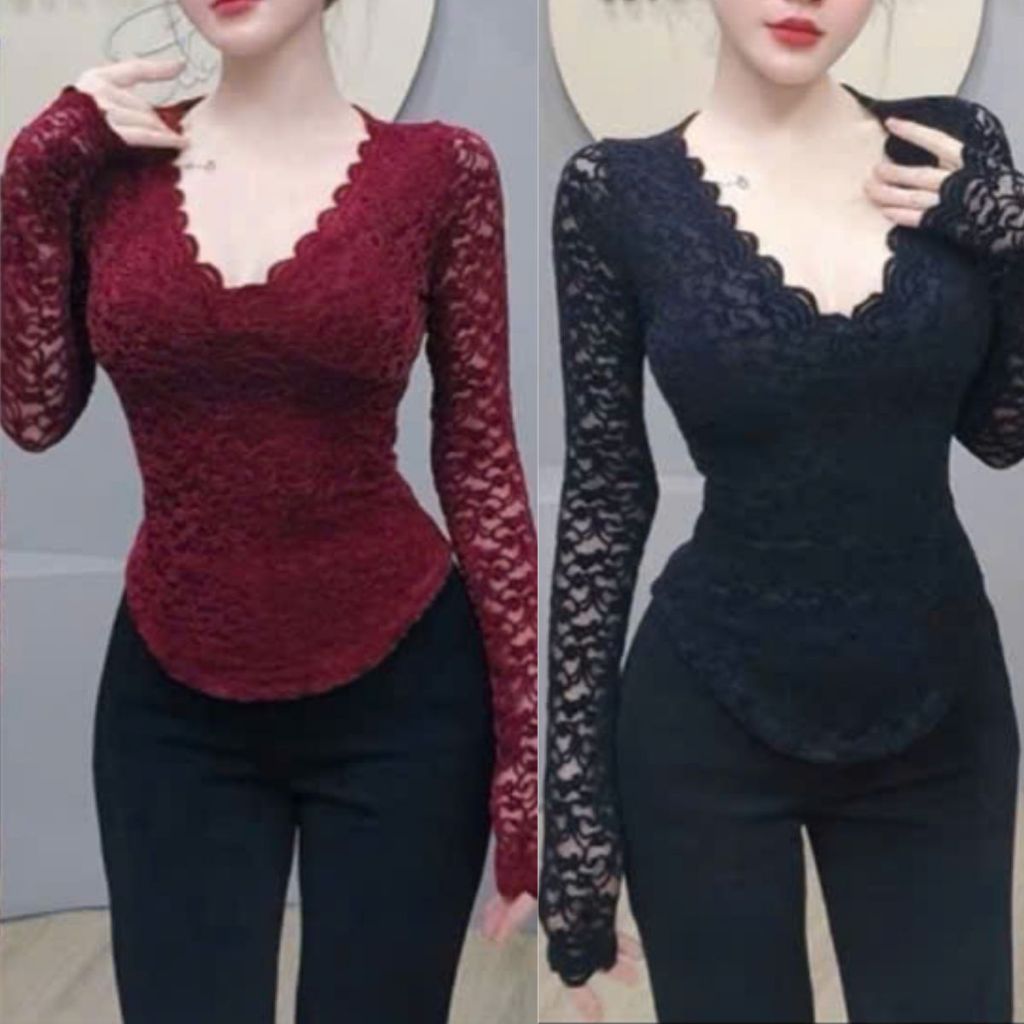 Áo Thun Nữ Tay Dài Bigsize Ren Lưới Cổ V Ôm Body Thời Trang Hot Trend Đẹp Dễ Thương ESHOP MS273