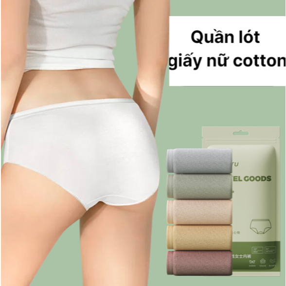 Quần lót giấy Nữ, quần chip giấy cotton dùng 1 lần, đáy 2 lớp, dùng khi đi du lịch dã ngoại, mẹ bầu đi sinh