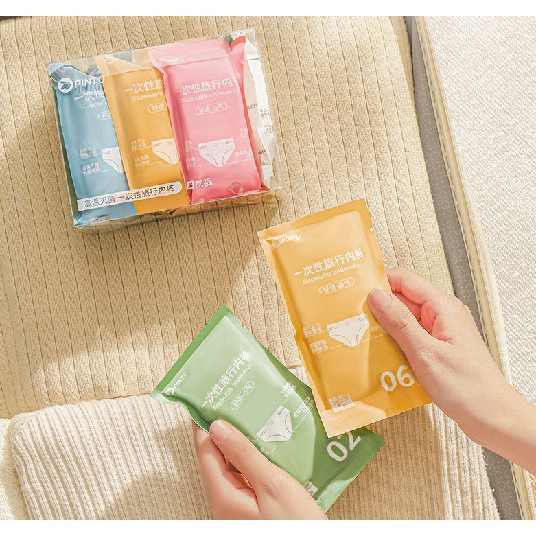 Quần lót giấy Nữ, quần chip giấy cotton dùng 1 lần, đáy 2 lớp, dùng khi đi du lịch dã ngoại, mẹ bầu đi sinh
