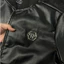 Áo khoác da bomber jacket nam Philipp Plein thêu logo sắt ngực phối bo ống chun dệt chữ boy phố