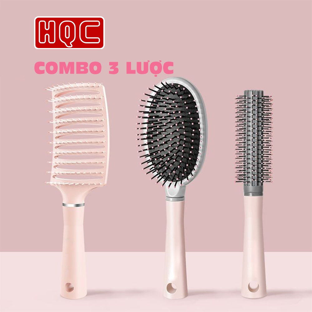 Combo 3 Lược màu trơn có túi khí chống tĩnh điện tạo kiểu tóc xoăn dành cho nữ