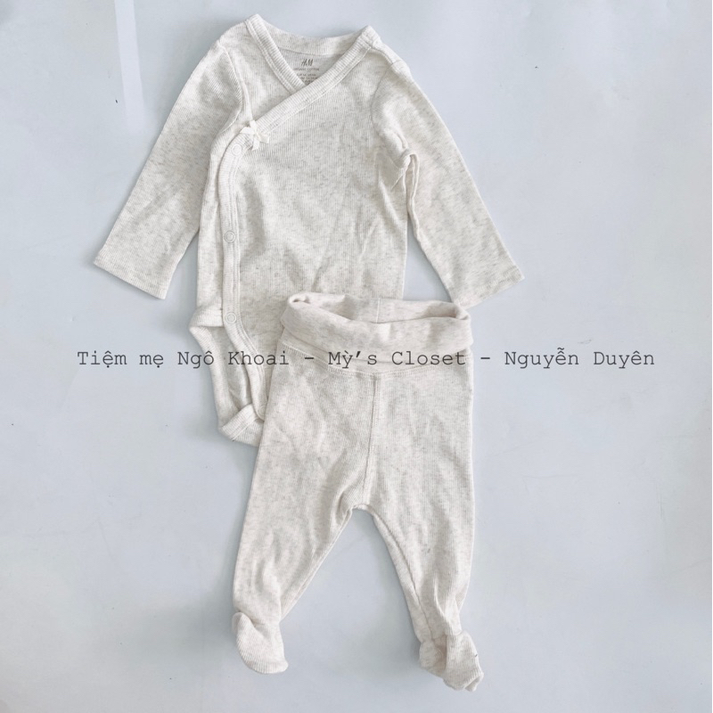 [MD152] Set bộ body chip cài chéo kèm quần liền tất chất liệu organic cho bé