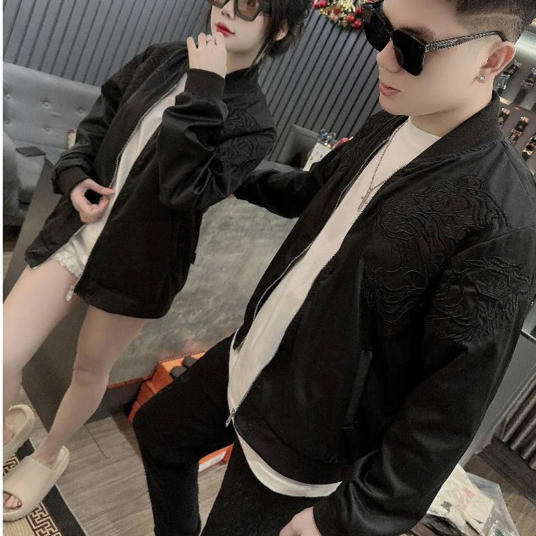 Áo Khoác Philipp Plein Thêu Hổ Chất Gió Hàng Quảng Châu 2 Lớp - Áo Khoác Bomber Nam Nữ Philipp Plein Phong Cách Phố Trẻ