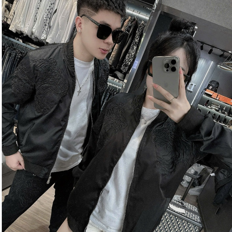 Áo Khoác Philipp Plein Thêu Hổ Chất Gió Hàng Quảng Châu 2 Lớp - Áo Khoác Bomber Nam Nữ Philipp Plein Phong Cách Phố Trẻ