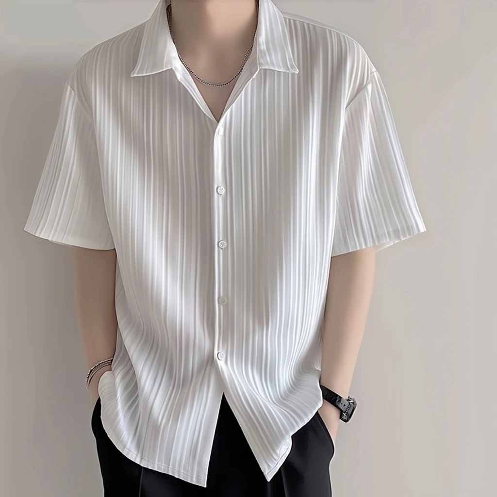 Áo Sơ Mi Nam Vải Đũi Gân Đi Biển Thoáng Mát, Form Regular, Sơ Mi Nam Cộc Tay Basic HALLEY A9