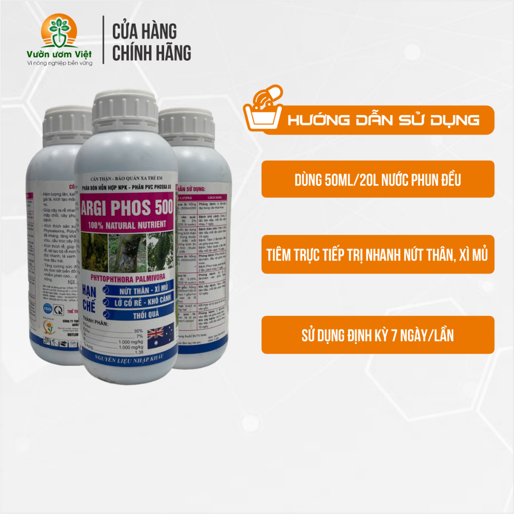 Phân bón Agri Fos 500 - trị thối thân, xì mủ, thối rễ, lở cổ rễ, thối trái dưỡng rễ khỏe mạnh - 1Lít