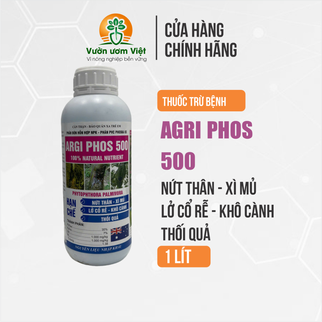 Phân bón Agri Fos 500 - trị thối thân, xì mủ, thối rễ, lở cổ rễ, thối trái dưỡng rễ khỏe mạnh - 1Lít