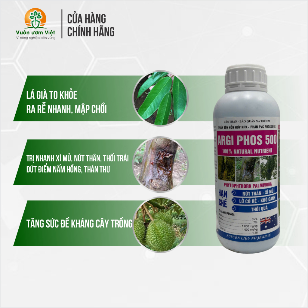 Phân bón Agri Fos 500 - trị thối thân, xì mủ, thối rễ, lở cổ rễ, thối trái dưỡng rễ khỏe mạnh - 1Lít