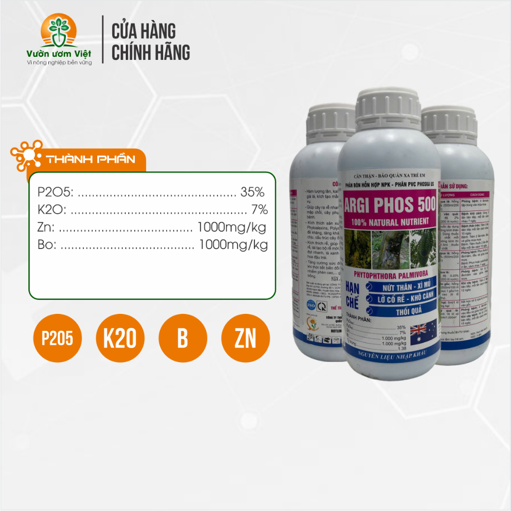 Phân bón Agri Fos 500 - trị thối thân, xì mủ, thối rễ, lở cổ rễ, thối trái dưỡng rễ khỏe mạnh - 1Lít