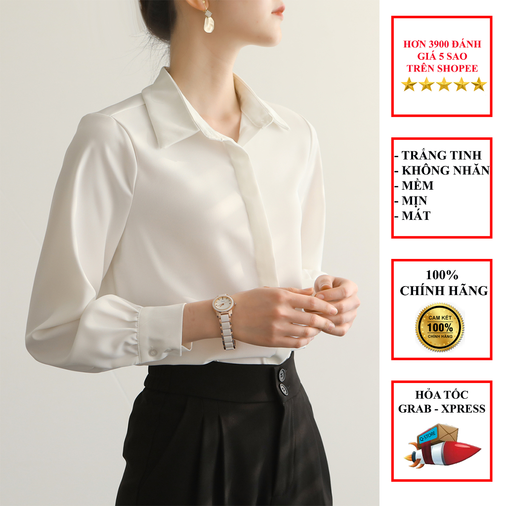 Áo Sơ Mi Nữ Trắng Dáng Suông Công Sở, áo kiểu giấu cúc dáng basic dễ phối đồ - AS2