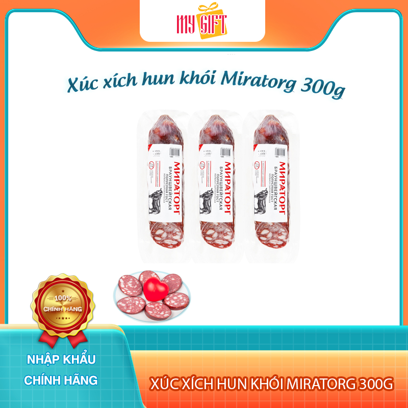 Xúc xích hun khói Miratorg 300g - Xúc xích nhập khẩu chính hãng Nga - Bổ sung protein, dinh dưỡng
