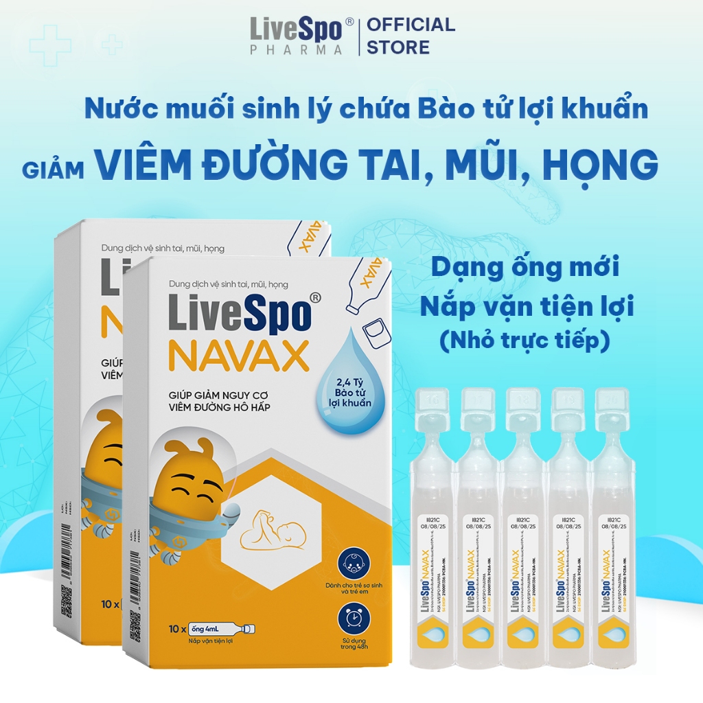 Ảnh Combo 2 Hộp nhỏ mũi cho trẻ giúp giảm nghẹt mũi, viêm mũi LiveSpo Navax sơ sinh - Hộp 10 ống x 4ml 1