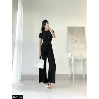 Jumpsuit hở vai trần chỉ trắng phối cúc sang chảnh A2102