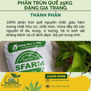 Phân Trùn Quế - Phân Bón Hữu Cơ SFARM PB01 Bọc 25KG Đặng Gia Trang - Đã Xử Lý, An Toàn, Dinh Dưỡng