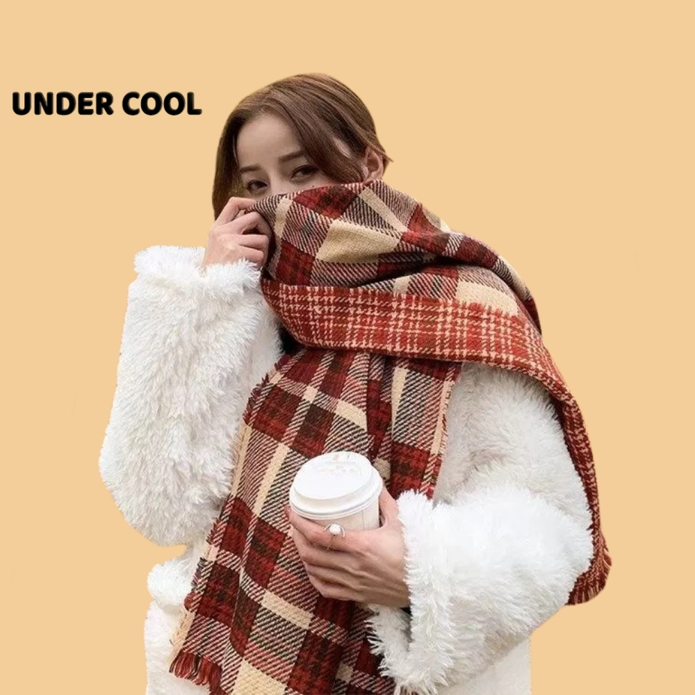 Khăn len UNDERCOOL kẻ đỏ giữ ấm mùa đông chất len dày dài 175cm Phụ kiện tiện lợi cho mùa lạnh KC05