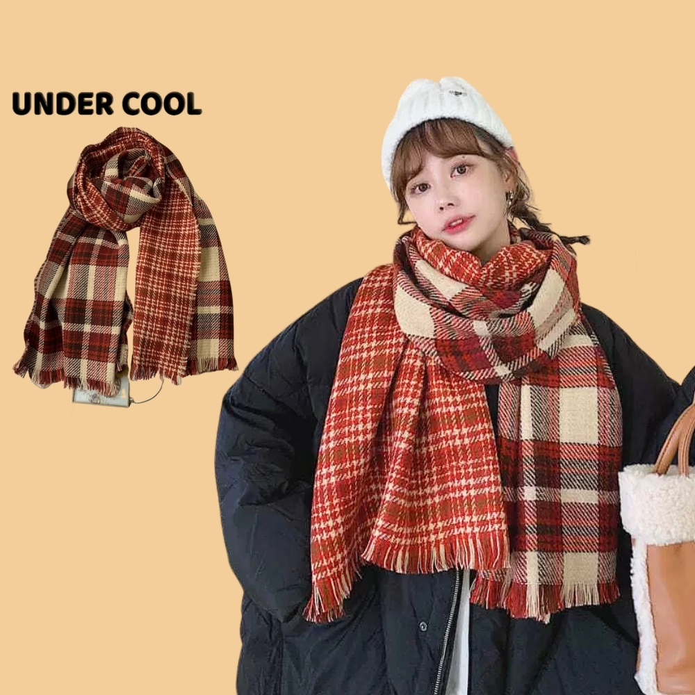 Khăn len UNDERCOOL kẻ đỏ giữ ấm mùa đông chất len dày dài 175cm Phụ kiện tiện lợi cho mùa lạnh KC05